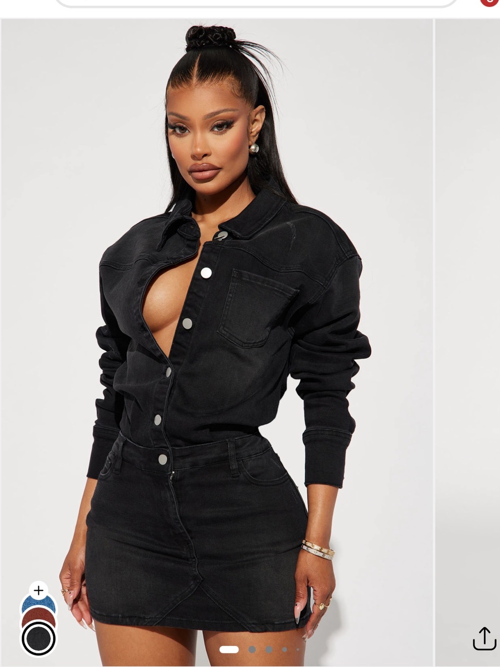 Fashion Nova Black Denim Button-Front Mini Dress